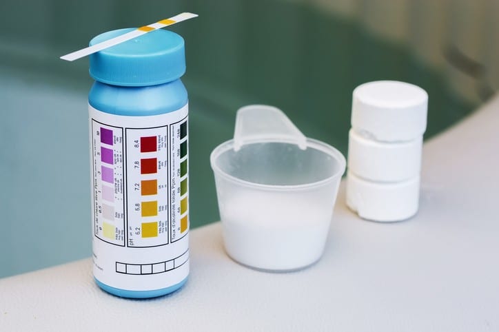 pH test strips with other hot tub supplies